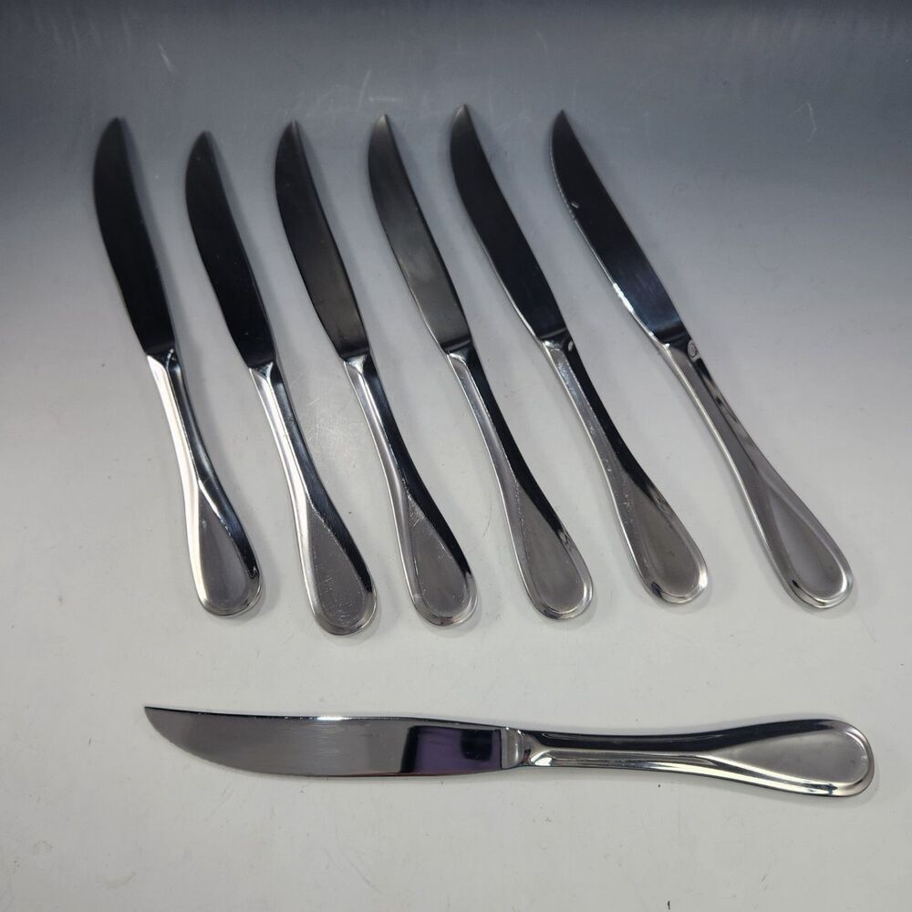 MIKASA Set 7 Serrated Steak Knives BRAVO Pattern Stainless 18/10 Rounded Handle